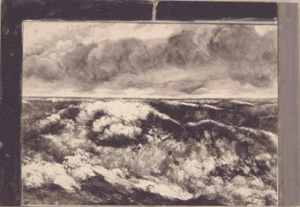 Avec… Courbet, 2003 12 variations uniques, selon des impressions en sérigraphie sur divers supports. d’après “La Vague” de Courbet toutes remontées et remaniées par l’artiste.