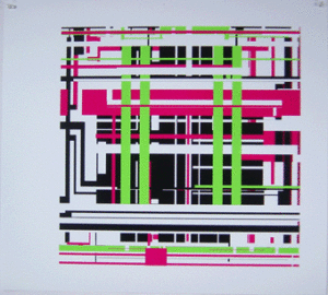 Villes, 2005 Sérigraphie originale, Triptyque sur Priplak, 2 formats 65,5/72,5 cm. et 1 format 65,5/65 cm. 5 exemplaires signés et numérotés, 1 exemplaire Bibliothèque Nationale. Ci contre: vue du triptyque à la FIAC