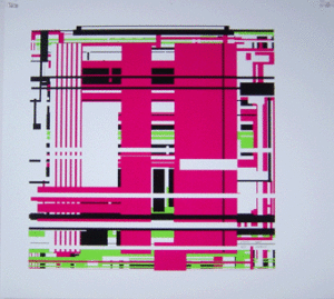 Villes, 2005 Sérigraphie originale, Triptyque sur Priplak, 2 formats 65,5/72,5 cm. et 1 format 65,5/65 cm. 5 exemplaires signés et numérotés, 1 exemplaire Bibliothèque Nationale. Ci contre: vue du triptyque à la FIAC