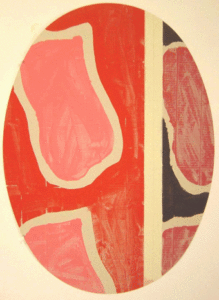 Sans titre, 2004 Sérigraphie originale sur carton gris, avec découpe en ovale, masking tape et rainage, 60 exemplaires signés et numérotés, 1 exemplaire Bibliothèque Nationale, format 80/58 cm.