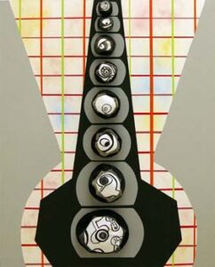 Hiérarchie de la vision, 2008 Sérigraphie sur toile, fil à coudre, peinture à l’huile. Format : 80/100 cm.